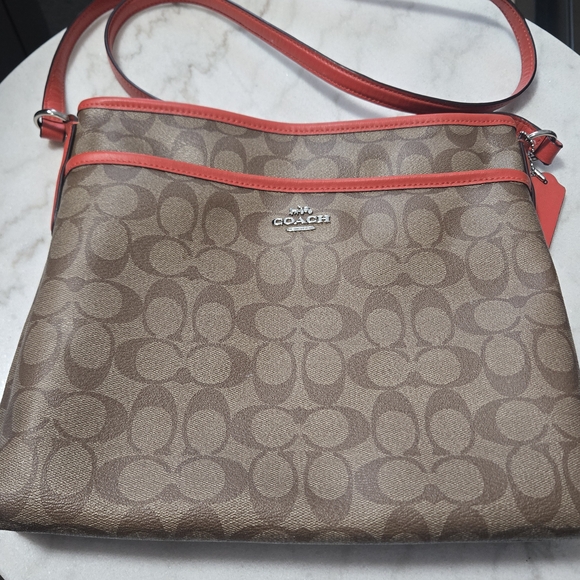 Coach Brown and Orange Signature Crossbody Bag